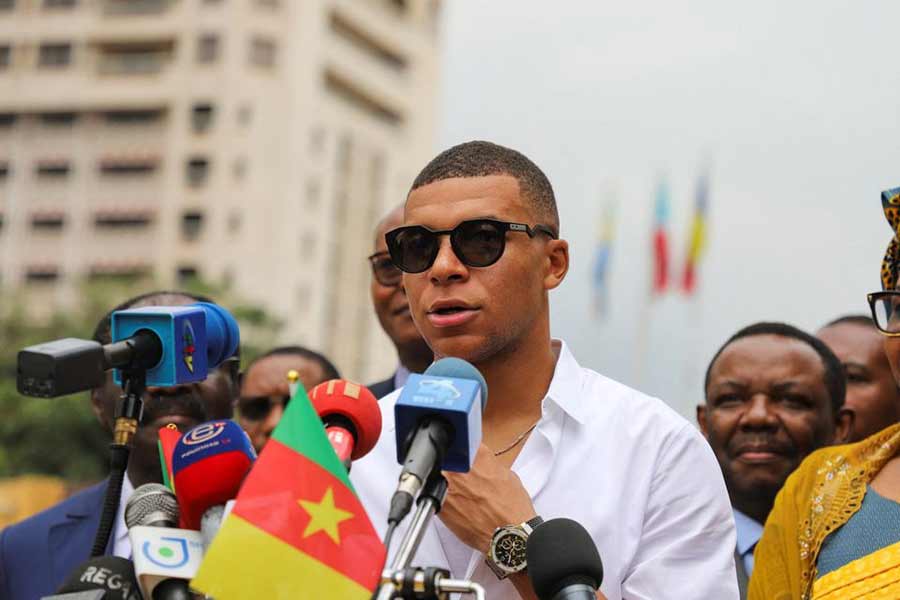French international soccer star Kylian Mbappe delivering a speech during his first visit to his father's homeland in Yaounde of Cameroon on Friday –Reuters photo