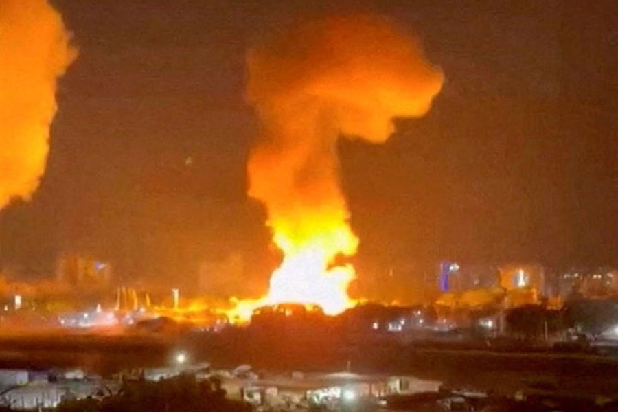 Smoke rises from explosions in Caracas, Venezuela, January 3, 2026, in this screen grab obtained from video obtained by Reuters.