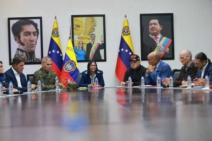 A photograph posted by Delcy Rodriguez, the acting President of Venezuela, on her Instagram account shows her attending a meeting, after the US launched an attack on Venezuela, capturing its President Nicolas Maduro and his wife Cilia Flores, in a social media post released on January 4, 2026.