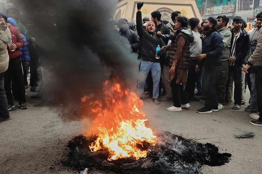 Protesters shout slogans and burn tires as they block main Street in Birgunj, 130 kilometres (81miles) south of Katmandu, Nepal on Sunday, January 4, 2026 — AP photo