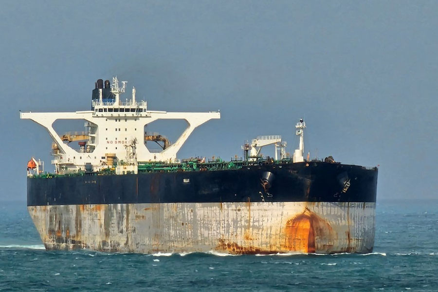 The vessel tanker Bella 1 at Singapore Strait, after US officials say the US Coast Guard pursued an oil tanker in international waters near Venezuela, in this picture taken from social media on March 18, 2025.