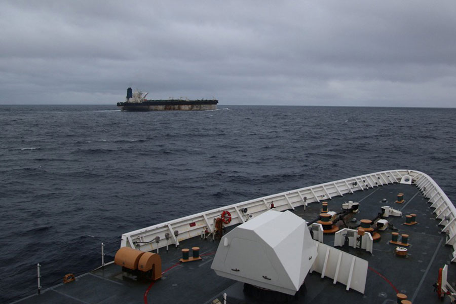 A handout image of the ship Marinera (Ex-Bella 1) seen in the distance, released on Jan 7, 2026.