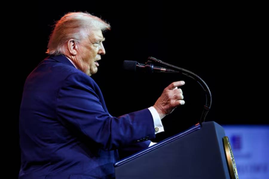 U.S. President Donald Trump addresses House Republicans at their annual issues conference retreat, at the Kennedy Center, renamed the Trump-Kennedy Center by the Trump-appointed board of directors, in Washington, D.C., U.S., January 6, 2026.