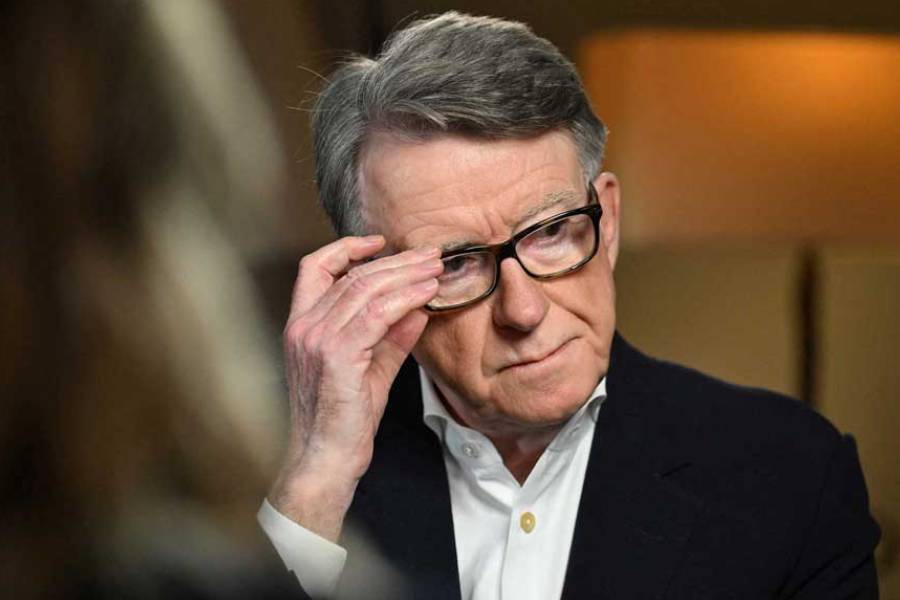 Peter Mandelson, former British ambassador to the US, attends an interview pre-recorded for the BBC's 'Sunday with Laura Kuenssberg' TV programme, in London, Britain, Jan 10, 2026.