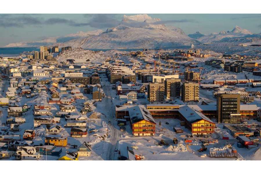 A drone view shows a general view of Nuuk, Greenland, Jan 15, 2026