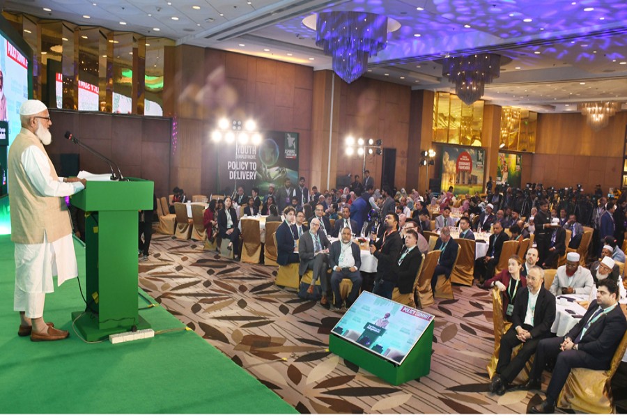 Bangladesh Jamaat-e-Islami Ameer Dr Shafiqur Rahman delivering the inaugural address at the party's 'Policy Summit 2026' at Hotel InterContinental in the capital on Tuesday. — FE Photo