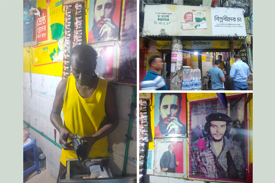 ইয়াসিন স্বপন (বামে) ও বিপ্নবীদের চা-র ভেতর বাহির, ছবি: লেখক