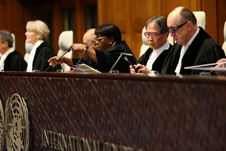 Judge Yuji Iwasawa, president of the International Court of Justice (ICJ), presides over the the ICJ, as the court starts two weeks of hearings in a landmark case brought by Gambia, which accuses Myanmar of committing genocide against the Rohingya, a minority Muslim group, in The Hague, Netherlands, Jan 12, 2026.