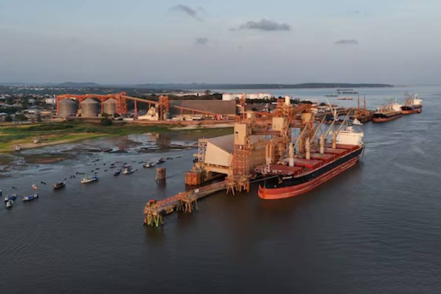 A drone views shows Cargill grain terminal in Santarem, Para state, Brazil October 08, 2024.