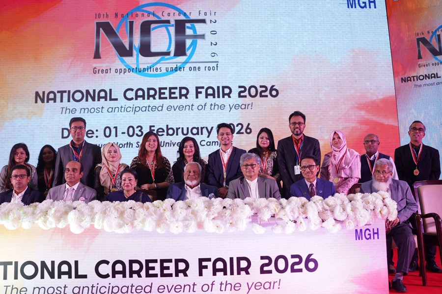 Dignitaries with organisers at the concluding ceremony of 10th National Career Fair arranged by North South University recently