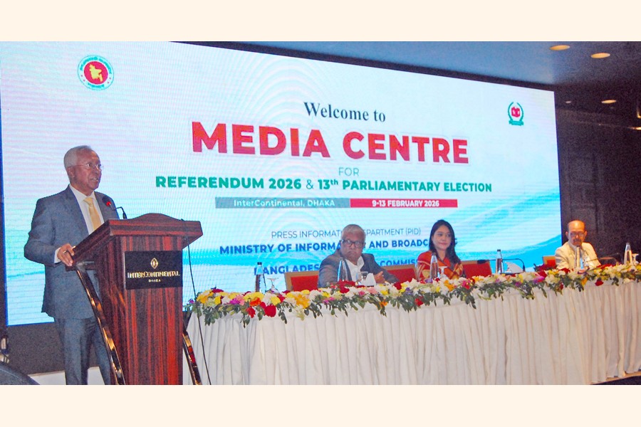 Akhtar Ahmed, senior secretary of the Election Commission Secretariat, speaking at the launching of Media Centre, set up for the foreign journalists, at Hotel InterContinental Dhaka on Tuesday. — Focus Bangla