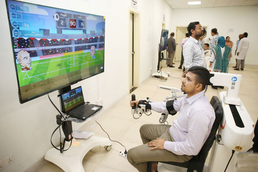 Use of AI is rising in Bangladesh. A patient experiences a therapeutic equipment at the robotic rehabilitation center at Bangladesh Medical University (BMU), Dhaka, Bangladesh, Aug. 31, 2025 —Xinhua Photo