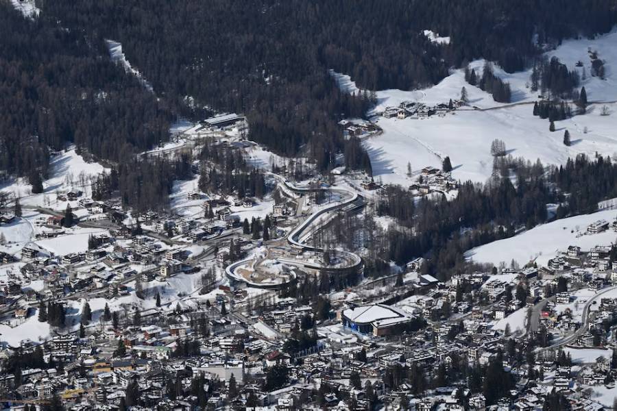 Milano Cortina 2026 Winter Olympics - Cortina D'Ampezzo, Italy - February 17, 2026 General view of the Cortina Sliding Center from the Funivia Faloria station.