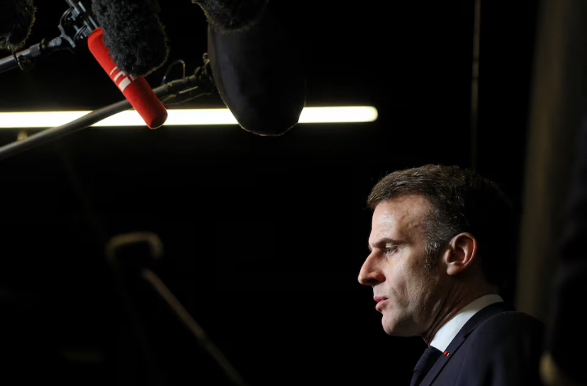 French President Emmanuel Macron speaks to members of the media as he attends the opening day and inauguration of the 62nd International Agricultural Fair (Salon de l'Agriculture) at the Paris Expo Porte de Versailles exhibition centre in Paris, France, February 21, 2026. REUTERS/Manon Cruz