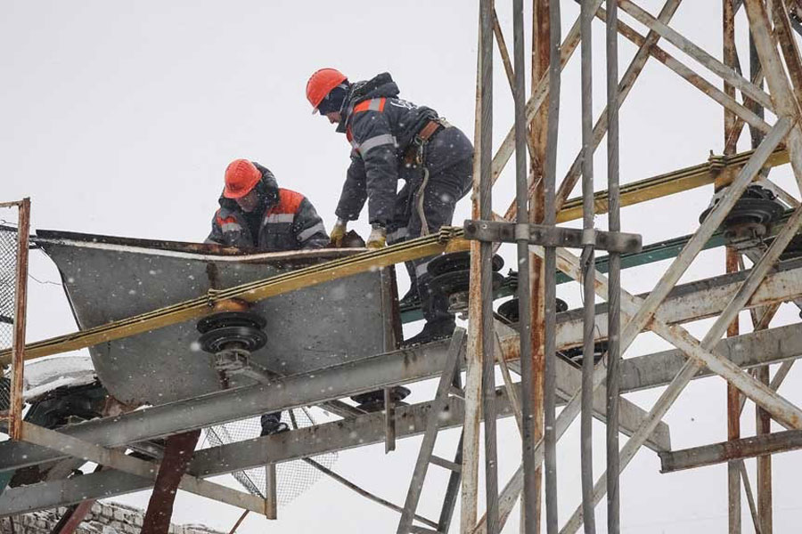 Workers repair a power substation damaged by a recent Russian drone and missile strike, amid Russia's attack on Ukraine, in Kharkiv, Ukraine Feb 20, 2026.