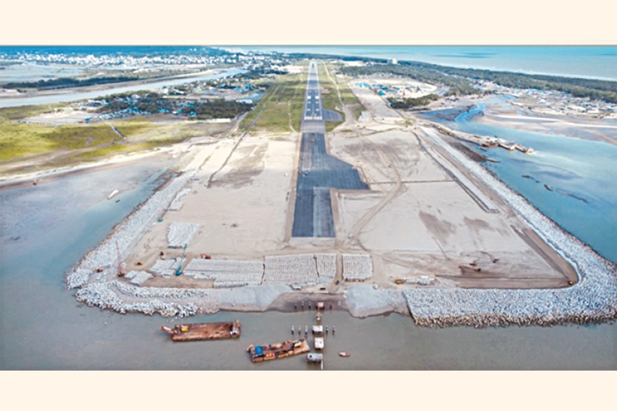 Aerial view of under-construction maritime runway in Cox's Bazar, which is set to be ready by December — FE photo