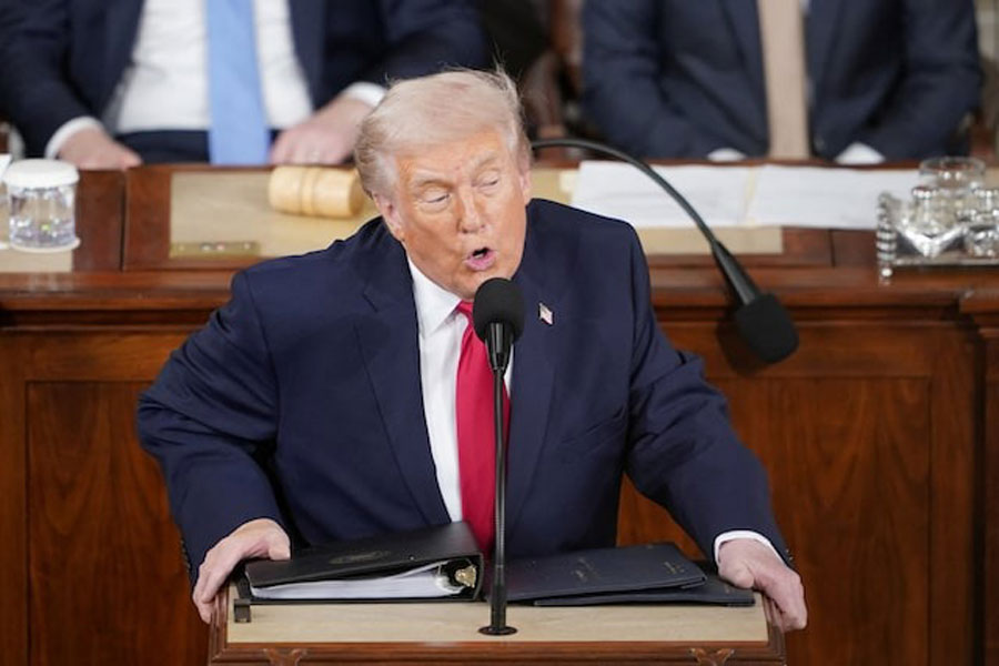 US President Donald Trump delivers the State of the Union address in the House Chamber of the US Capitol in Washington, DC, US, February 24, 2026.