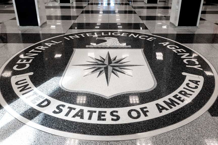 The seal of the Central Intelligence Agency is shown at the entrance of the CIA headquarters in McLean, Virginia, US, Sept 24, 2022.