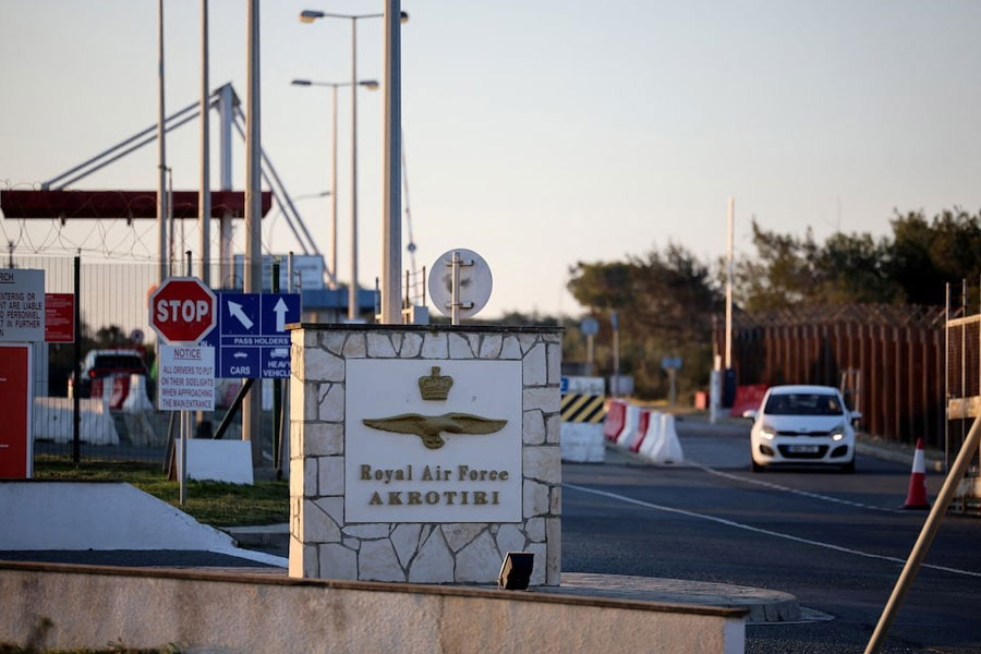 The entrance of RAF Akrotiri, a British sovereign base in Cyprus, which was hit by an unmanned drone overnight, causing limited damage, Cyprus March 2, 2026.
