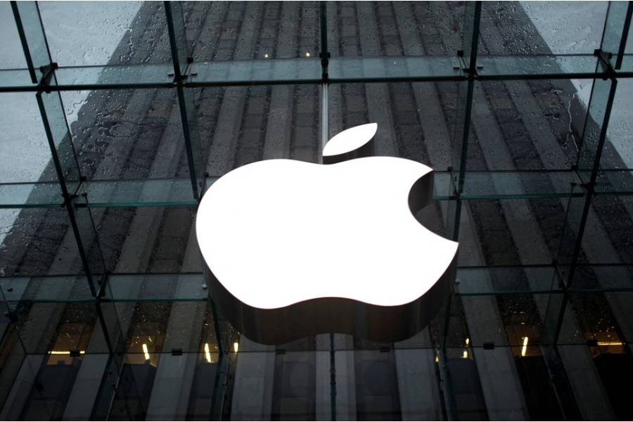 The Apple Inc logo is seen in the lobby of New York City's flagship Apple store on Jan 18, 2011.