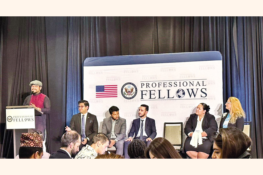 Minhaz-Us-Salakeen Fahme addresses at a session of the Professional Fellows Exchange Program organised by the US Department of State in Oklahoma, the US