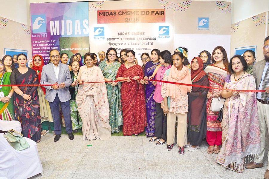 Parveen Mahmud, Chairman of MIDAS, inaugurates a three-day fair titled 'MIDAS CMSME Eid Fair-2026' at the MIDAS centre in the capital's Dhanmondi area on Thursday.