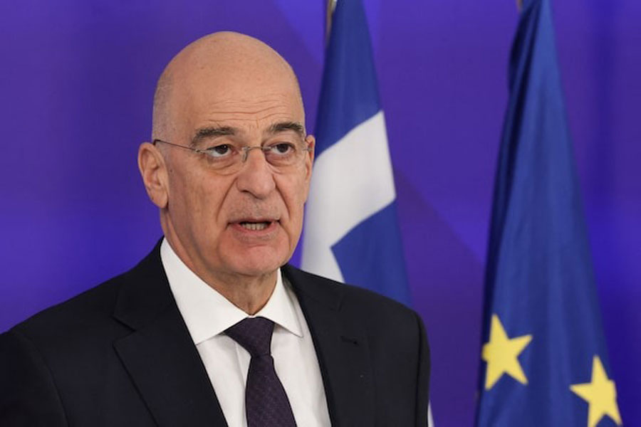 Greek Defence Minister, Nikos Dendias talks to the press, during joint press statements with Israel's Defence Minister Israel Katz at the Ministry of Defence in Athens Greece, January 20, 2026.