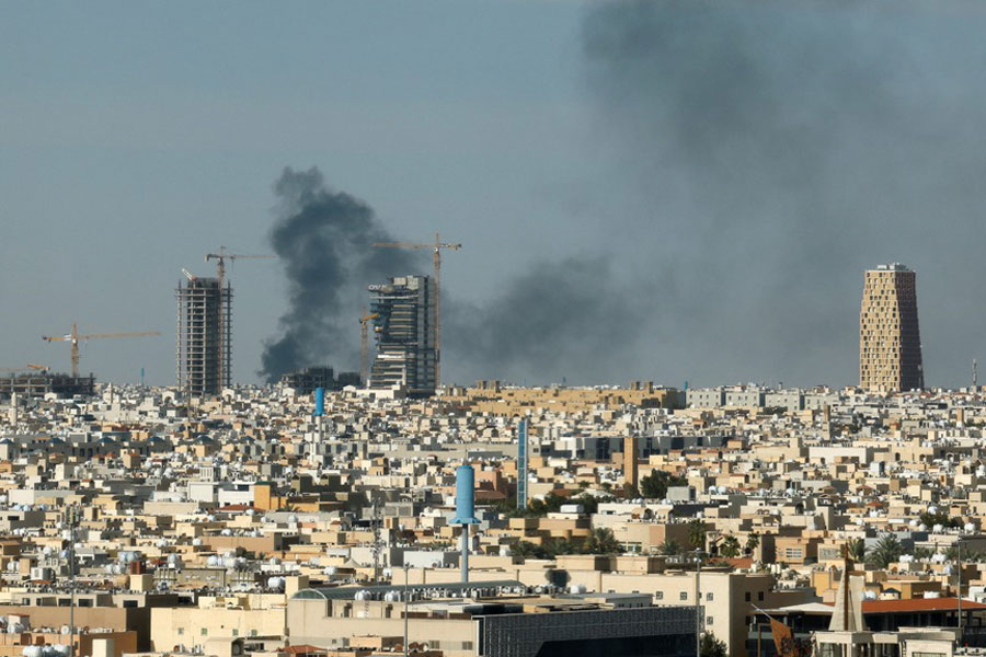 Smoke rises above the city, amid the US-Israeli conflict with Iran, in Riyadh, Saudi Arabia, Mar 5, 2026.