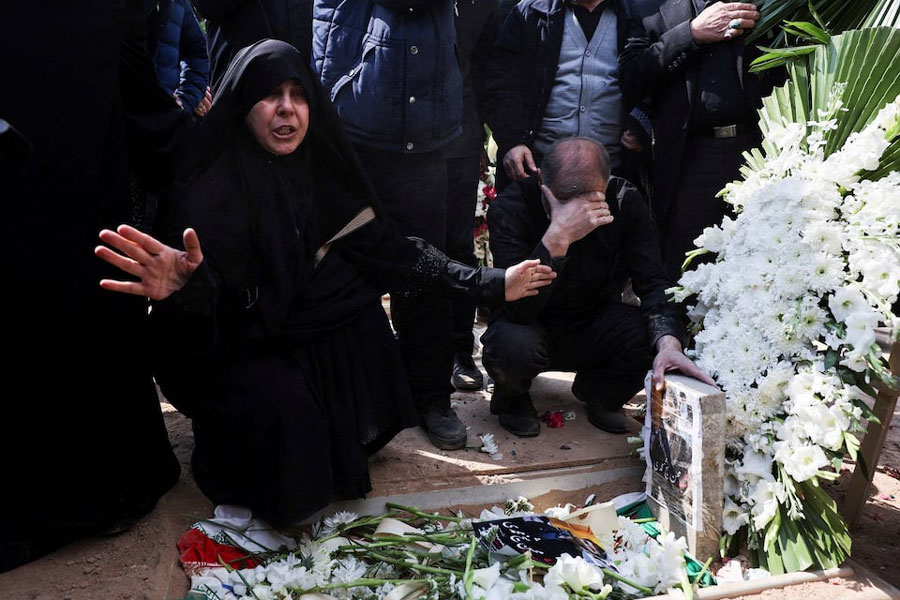 Mourners react as they attend a funeral ceremony for victims of Israeli and US strikes, amid the US-Israeli conflict with Iran, in Tehran, Iran, March 9, 2026.