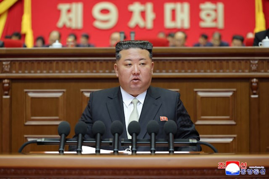 North Korean leader Kim Jong Un speaks during the fifth session of the Ninth Congress of the Workers' Party of Korea (WPK), in Pyongyang, North Korea on February 23, 2026, in this picture released on February 24, 2026, by North Korea's official Korean Central News Agency — KCNA via REUTERS/File
