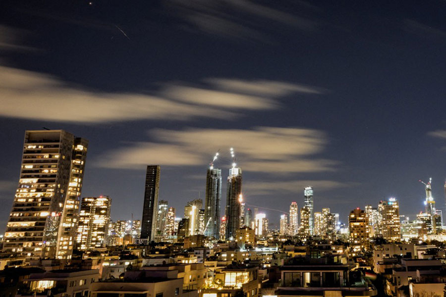 An Iranian missile flies toward Israel, amid the US-Israel conflict with Iran, as seen from Tel Aviv, Israel, Mar 8, 2026.