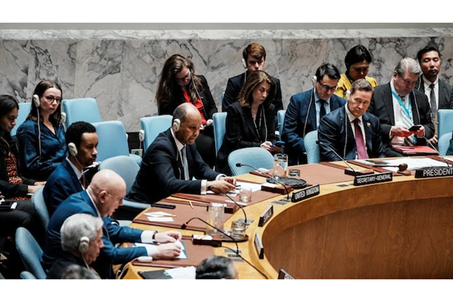 United States Ambassador to the United Nations Mike Waltz listens to Russian ambassador to the United Nations Vassily Nebenzia as he addresses the United Nations Security Council during a meeting on a sanctions resolution regarding the situation in Iran and the Middle East at UN headquarters in New York City, US, on March 12, 2026 — Reuters photo