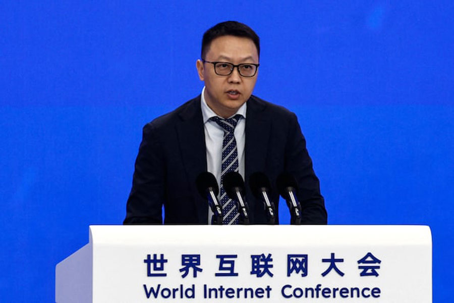 CEO of Alibaba Group Eddie Wu delivers a speech at the opening ceremony of World Internet Conference Wuzhen Summit, in Wuzhen town of Tongxiang city, Zhejiang province, China November 7, 2025.