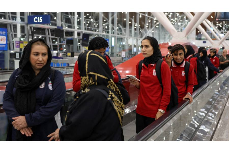 Members of the Iranian women's national soccer team arrive at Terminal 1 of Kuala Lumpur International Airport after attending a match in Group A of the AFC Women's Asian Cup in Australia, at Sepang, Malaysia, Mar 11, 2026.