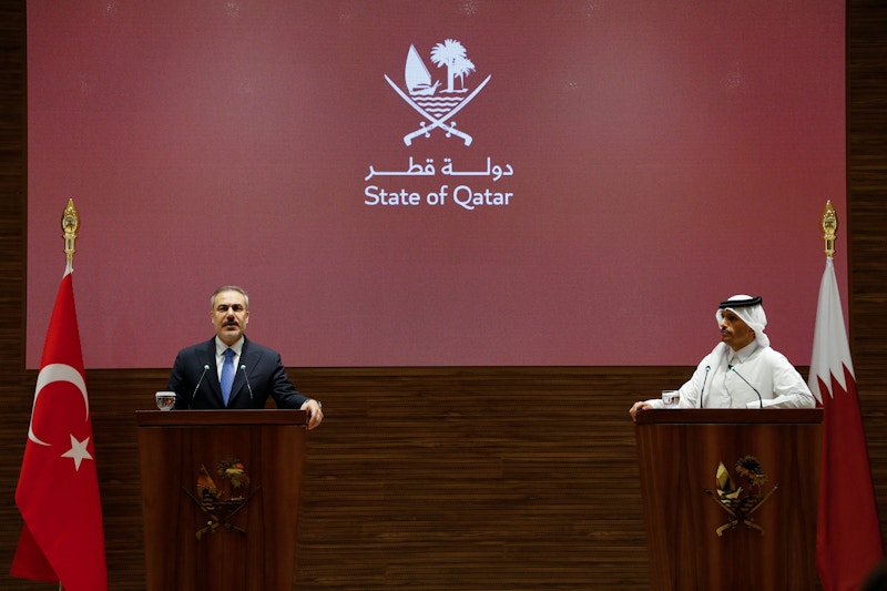 Fidan with al-Thani in Doha, Qatar, April 27, 2025. REUTERS/Imad Creidi