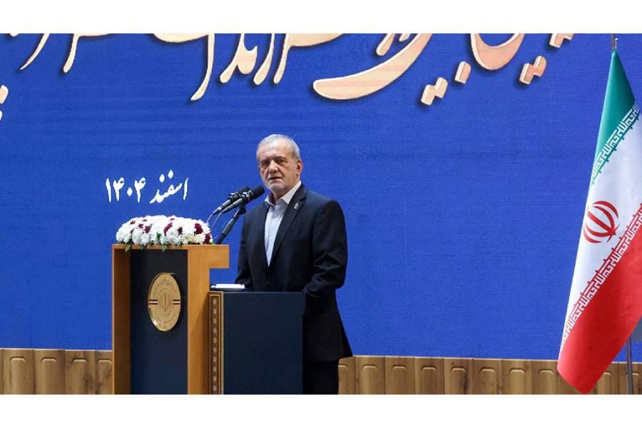 Iranian President Masoud Pezeshkian speaks during a meeting in Tehran, Iran, Feb 21, 2026.