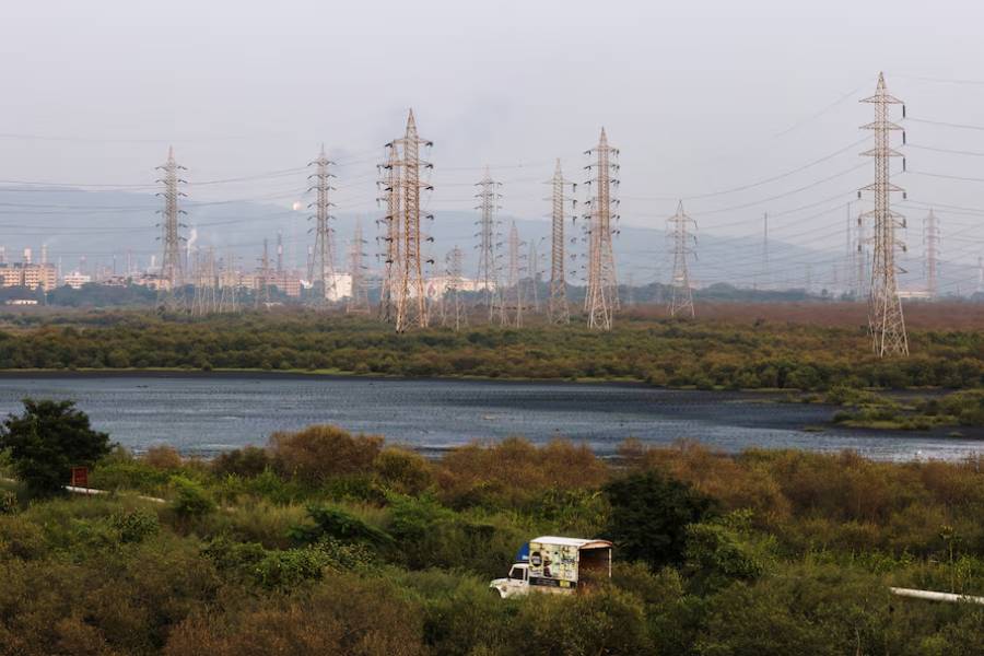 A general view of electricity pylons in Mumbai, India, October 13, 2021.