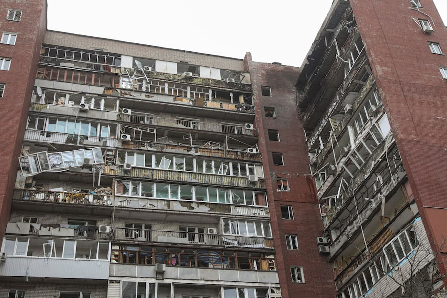 An apartment building which was hit by a Russian drone strike, amid Russia's attack on Ukraine, in Dnipro, Ukraine March 24, 2026.