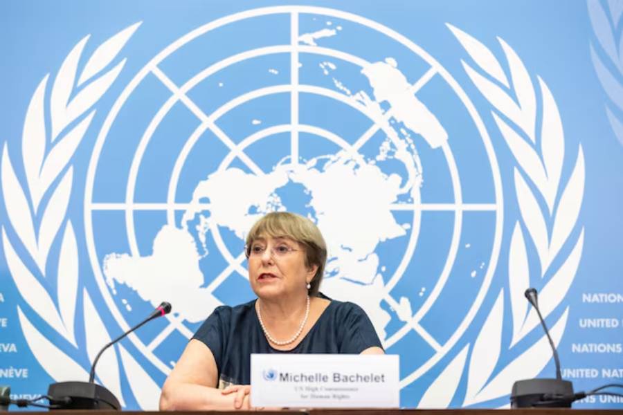 The United Nations High Commissioner for Human Rights Michelle Bachelet attends her final news conference before the end of her mandate at the U.N. in Geneva, Switzerland, August 25, 2022.