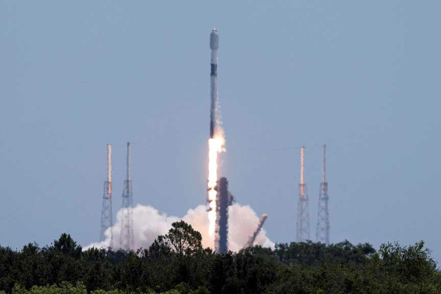 A SpaceX Falcon 9 rocket lifts off carrying Starlink V2 Mini satellites into low Earth orbit from the Cape Canaveral Space Force Station in Cape Canaveral, Florida, US, May 14, 2025.