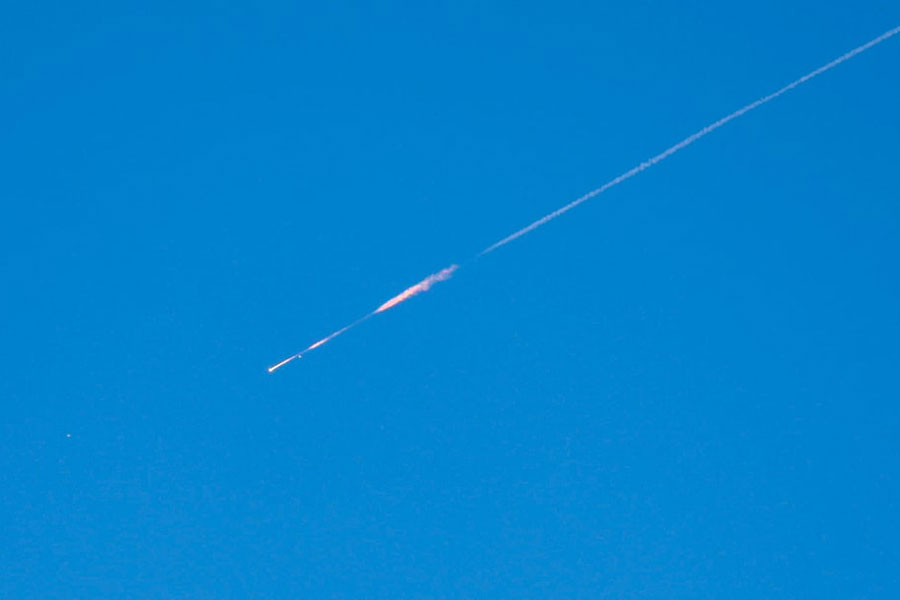 A projectile launched from Iran heads towards Israel, amid the US-Israeli conflict with Iran, as seen from Ramallah, in the Israeli-occupied West Bank.