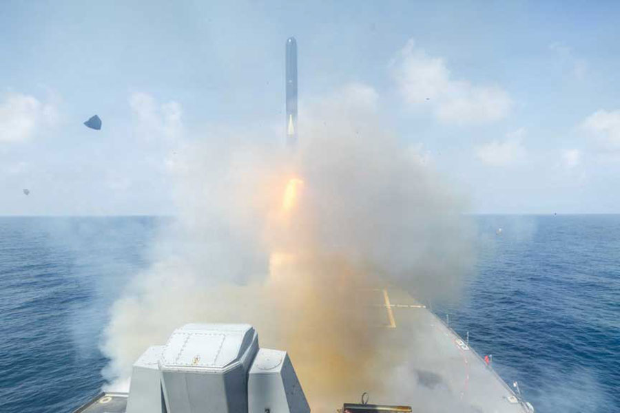Arleigh Burke-class guided-missile destroyer USS Spruance fires a Tomahawk Land Attack Missile in support of Operation Epic Fury, at an undisclosed location, Feb 28, 2026. Photo: Reuters