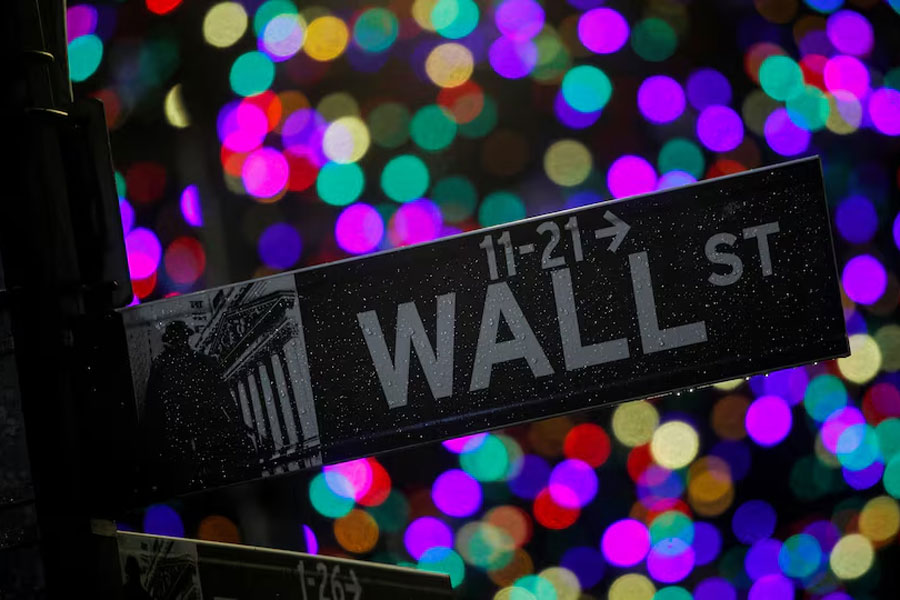 The Wall St sign is seen outside the New York Stock Exchange (NYSE) in New York, US, December 17, 2019.
