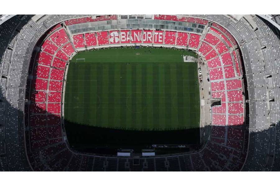 A drone view of Azteca Stadium, officially renamed Banorte Stadium, as renovations continue ahead of the 2026 FIFA World Cup, jointly hosted by the United States, Canada and Mexico, in Mexico City, Mexico, Mar 26, 2026.