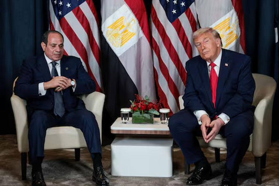 US President Donald Trump holds a bilateral meeting with Egyptian President Abdel Fattah al-Sisi at the World Economic Forum (WEF) in Davos, Switzerland, January 21, 2026.
