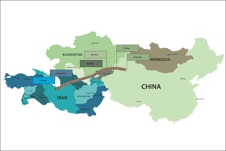 The proposed China-Iran rail corridor