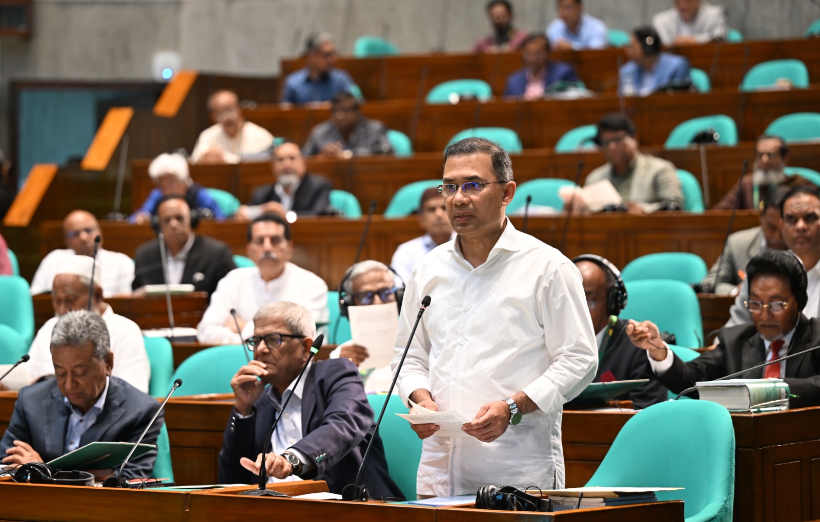 Prime Minister Tarique Rahman replied to questions during the question-and-answer session today. Photo: PMO