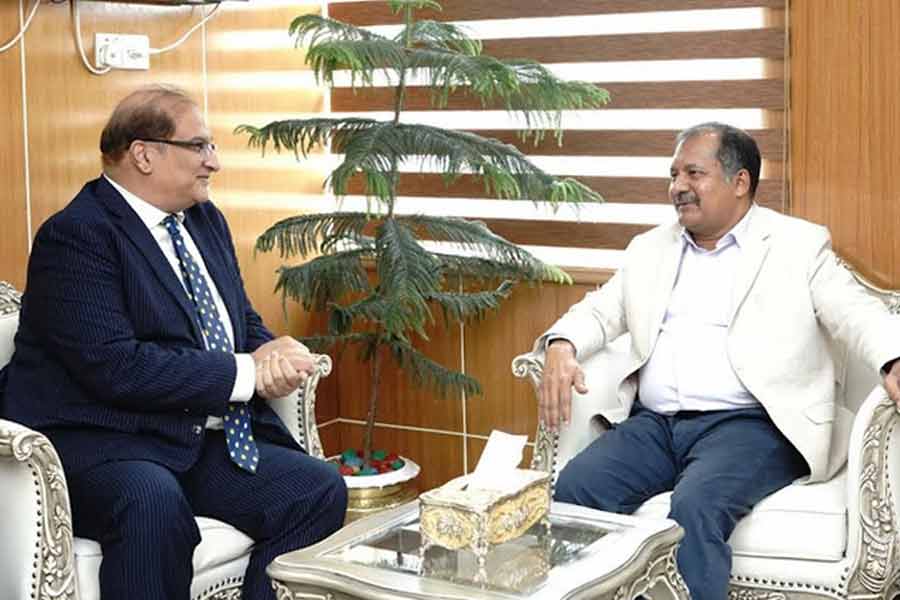 Pakistan High Commissioner to Bangladesh Imran Haider paid a courtesy call on Information and Broadcasting Minister Zahir Uddin Swapon today at his ministry office. Photo : PID
