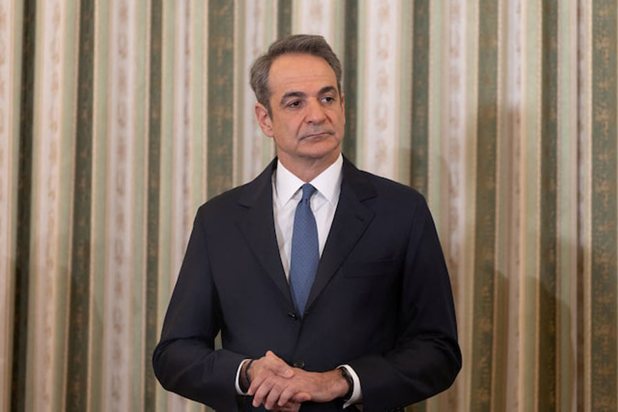 Greek Prime Minister Kyriakos Mitsotakis attends the swearing-in ceremony of newly appointed government members following a reshuffle over alleged fraud related to European Union (EU) farm funds, at the Presidential Palace in Athens, Greece, April 4, 2026.