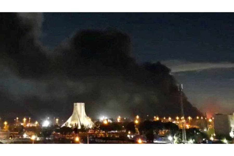 Smoke rises over Azadi Square following a strike, amid the US-Israeli conflict with Iran, in Tehran, Iran, Apr 6, 2026, in this screengrab obtained from a social media video.